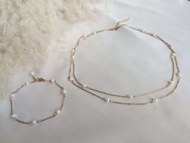 Set z pozlacené šperkařské oceli s říčními perlami na přání #narameksperlami #retizeksperlami #nahrdelniksperlami